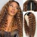 Smilenice Honey Blonde V Part Wig Human Hair No Leave Out Deep Wave 4/27 Highlight V Part Wig Human Hair Time-saving And Skin-protective Curly Glueless Wigs For Black Women 20 inch 20 Inch honey blonde deep V part wig
