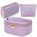 Makeup Bag Leather Cosmetic Bag Waterproof Makeup Pouch Portable Makeup Travel Bag Multifunctional Cosmetic Organizer Bag for Women Girls, 3-Pack, Purple