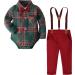 mintgreen Baby Boy Suit Wedding Outfit Bodysuit Gentleman Clothing Set Suspender Trousers + Shirt + Bow Tie 3-6 Months Green Red
