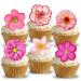 PreCut Gorgeous Pink Flowers Edible Wafer Paper Cupcake Cake Dessert Toppers Birthday Party Wedding Decorations (Flowers)