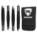 Renzox 4pcs Tweezers for Facial Hair Women & Men Hair Removal Eyebrow Tweezers Professional Stainless Steel Black Color Coated tweezer Set Slanted & Pointed Tip for ingrown Hair with Leather Pouch