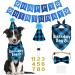JOTFA Dog Birthday Party Supplies Plaid Dog Birthday Boy Bandanas with Dog Birthday Party Hat Bow Tie Birthday Number for Small Medium Large Dogs Pets (Light Blue) Bandana & Hat & Bow Tie & Number & Banner Light Blue