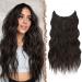 FESHFEN Invisible Wire Hair Extensions with Transparent Wire Adjustable Size with 2 Secure Clips Synthetic Hair Piece Long Wavy Secret Headband Hairpieces for Women 16 Inch Dark Brown