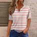 biJerou Women's Casual Striped Button Down T-Shirt - Short Sleeve White Patchwork - Plus Size XXL - Buy Online on GoSupps.com