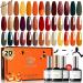 Modelones 20 Colors Gel Nail Polish Kit- Fall Winter 24 Pcs Gold Orange Gel Polish Set Yellow Brown Soak Off Nail Polish Kit with Bond Primer Glossy & Matte Top Base Coat DIY Nail Art Halloween Gifts A- 1 Cozy Campfire