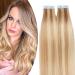 SEGO TAPE Extensions real hair 20 Tressen/30 g adhesive tape hair extension hair parts 100% remy human hair glue honeyblond/light blond #18p613-1 18 "(45cm) -30g