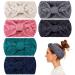 Whaline 6 Pieces Knit Headbands Winter Ear Warmers Twisted Elastic Turban Head Wraps with Bow Knot Hair Band Accessories Hair Scrunchies Scarves for Women Girls (Blue Pink Colors)