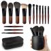 Travel Makeup Brush Set 14 pcs Mini Makeup Brushes for Foundation Powder Eyeshadow Highlight Contour Blush & Concealer Small Makeup Brush Set Purse Size with Case Brown