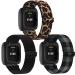 Amzpas 3 Pack Adjustable Elastic Watch Bands Compatible with Fitbit Versa 2/Versa/Versa Lite Special Edition Soft Stretchy Loop Bracelet Women Men Replacement Wristbands for Fitbit Versa 2 Smart Watch Black, Leopard, Black…