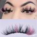 Miss Kiss 1 Pair Lashes with Pink Color Silver Glitter Manga Sparkly Highlight Lash Fairy Soft False Eyelash Fluffy Faux Mink Eyelashes 18 MM Pink-Pink