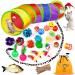 32 PCS Cat Toys Kitten Toys, Variety Catnip Toys with Rainbow Tunnel Interactive Cat Feather Teaser Fluffy Mouse Crinkle Balls Spring Toy Set for Cat, Kitty