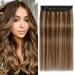 Benehair Clip in Human Hair Extensions Natural Real Hair Clip in 8Inches 40g Hair Extensions Clip In One Piece 5 Clips Human Hair Extension with Clip for Women Medium Brown Mixed Dark Blonde #4P27