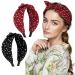 Geyan 2 pieces women-hair-haired red black frontal ligaments vintage elastic wide hair band with bow white dotted fabric streak stripes headband headwraps for women girls (style 2)
