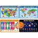 4 Pieces Educational Preschool Placemats for Toddlers and Kids  Non Slip Washable Reusable Learning Placemats for Nursery Homeschool Kindergarten Classroom Supplies (Map  Human Body  Solar System)