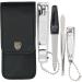 3 Swords Germany - brand quality 4 piece manicure pedicure grooming kit set for professional finger & toe nail care tweezers file clipper fashion leather case in gift box Made by 3 Swords (77211) Black