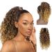 Deep Curly Drawstring Ponytail Extension for Black Women Afro Kinky Curly Pony Tail Hair Piece Synthetic Hair Extensions With 2 Clips 14 Inches (T33/27) 14 Inch T33/27(Ombre Blonde)