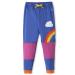 kIDio Organic Cotton Baby Infant Toddler Knee Patch Trousers Applique - Blue/Rainbow Stripes - Girl/Boy Pants (0-4 Years) 18-24 Months Blue