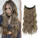 FESHFEN Invisible Wire Hair Extensions with Transparent Wire Adjustable Size with 2 Secure Clips Synthetic Hair Piece Long Wavy Secret Headband Hairpieces for Women 16 inch Brown Blonde