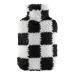 SAMPLY hot water bottle with soft cover 2l - heat bottle large 2 liters fluffy - bed bottle for children and adults - warm bottle with fluffy reference - gifts for women (black) black white