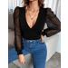 Fayenne Womens Tops Deep V Neck Cross Wrap Sexy Tops Polka Dot Mesh Long Sleeve T Shirt Casual Blouses XXL Black - Buy Online on GoSupps.com