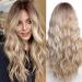 WOKESTAR Long Light Blonde Wigs for Women Synthetic Hair Wig with Curtain Fringe