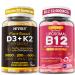 NEVISS 1Pack Vitamin D3 5000iu & K2(as MK7) 200mcg Gummies + 600mg Calcium + 1 Pack Liposomal Methyl B12 5000 mcg/10000 mcg