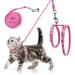 Cat Harness and Lead Set - Escape Proof Cat Harnesses Soft Adjustable Kitten Harness with Paw and Fish-Bone Patterns for Outdoor Walking (Pink)