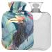 NAANLE hot water bottle with cover palm leaf hornbill bird transparent hot water bottle 1l heat bottle for pain relief back hand feet heat warmth and cold therapy