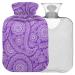 Naanle hot hot water bottle with cover purple paisley flowers Transparent hot water bottle heat bottle for back pain relief hand feet warmer neck warmth and cold therapy 2l