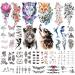 LAFORTIS Colorful Realistic Waterproof Multiple Sizes Long Lasting Animals Flowers 34 Sheets Fake Tattoos Temporary Tattoo for Women Teens Girls on Face Body Finger