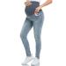 PACBREEZE Women's Maternity Jeans Over The Belly Slim Stretchy High Waist Denim Skinny Pants with Pockets 02: Light Blue XL