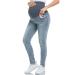 PACBREEZE Women's Maternity Jeans Over The Belly Slim Stretchy High Waist Denim Skinny Pants with Pockets 02: Light Blue XL