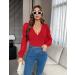 Fayenne Womens Tops Deep V Neck Cross Wrap Sexy Tops Polka Dot Mesh Long Sleeve T Shirt Casual Blouses XL Red - Buy Online on GoSupps.com