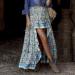 Sanahy Women Boho Floral Print High Low Maxi Dress with Side Split Ruffle Hem - Blue - Buy Online on GoSupps.com