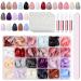 JUSTOTRY 576 Pieces Gel Almond Nails for Sticking Short Colourful Glitter Press On Nails Set with Glue Glossy Artificial Nails Fake Nails with Nail File and Jelly Oval Fingernails Artificial 24S03