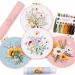 4Pcs Embroidery kits for beginners  Including Printed Embroidery Cloth with flower Patterns  4 Plastic Embroidery Rings  1 Pair of Scissors  Colored Threads  Needles and an Embroidery Instructions Beige