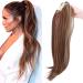 22" Claw On Ponytail Extensions Slightly Wavy Tails Clip In Hairpieces Long Curly Ponytail Synthetic For Women Ladies Light Brown & Ash Blonde
