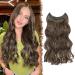 Feshfen Invisible Hair Extensions Secrets Hair extensions with wire chestnut brown synthetically adjustable curly hair Long wavy secret hair part for women 45cm 45 cm-h01 chestnut brown-h01