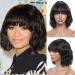 MISNEY Wavy Human Hair Bob Wigs with Bangs 10 Inch Short Human Hair Wigs with Bangs for Black Women 130% Density Machine Made Bob Wigs Glueless None Lace Front Wigs Natural Color