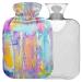 Naanle colorful oil painting heat bottle with cover transparent hot water bottle hot water bottle for bed hand feet warmer pain relief heat and cold therapy large 2 L