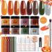 AZUREBEAUTY Dip Nails Powder Starter Kit Maple Grey Sage Green Dark 8 Colors Set with Nail Sticks Fall Nail Art Base Glossy/Matte Top Coat Activator Essential Liquid Manicure DIY Salon 30 PCS Amber Glitter