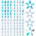 96 pieces girls on pressing nails full cover short fingernails Artificial nail tips for children false fingernails children nail art decoration (blue theme)
