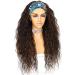 Sapphirewig's curly headband wig long brown synthetic wig loose water shaft wave headband wigs for women glueless 150% density 26inch curly brown