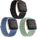 Pack 3 Nylon Loop Bands Compatible with Fitbit Versa 2, Fitbit Versa Lite, Fitbit Versa Band, Soft Adjustable Breathable Replacement Band for Women Men (Black Sand+Green+Blue)