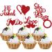 36 Pack He Asked She Said Yes Cupcake Toppers Glitter Love Heart I do Ring Cupcake Food Picks for Wedding Engagement Bridal Shower Party Cake Decorations Supplies Red