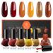 Modelones Nail Polish Set 6 Colors Autumn Winter Gold Glitter Red Nail Polish Orange Yellow Quick Dry Nail Varnish Finger Nail Polish Manicure DIY Nail Art Salon Home For Women Red Orange