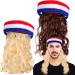 Giegxin 2 Pieces Mullet Wig USA Headband American Flag Style Sports Striped Sweatbands Removable Stick On Wig for Man 4th of July Accessories  Blonde  Brown