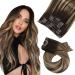 Moresoo Clip in Hair Extensions Real Human Hair Dark Brown and Caramle Blonde Real Hair Extensions Clip in Human Hair 16 Inch Clip in Human Hair Extensions 7 Pieces/120g #4/27/4 40 cm #4/27/4