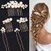 5 Pieces Gold Bridal Wedding Hair Combs Pearl Hair Pins Clips Headpiece Vintage Hair Accessories Jewelry with Pearls for Brides Bridesmaids Flower Girls (Pearl Style)