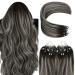 Youngsee Microring Extensions Real Hair Silver Microring Extensions Short Microring Hair Extensions Black Ombre Silver Loop Extensions 35cm Microring Extensions Real Hair 50g/50S #1b/Silver/1b 35 cm-Micro 3-3- #1b/Silver/1b